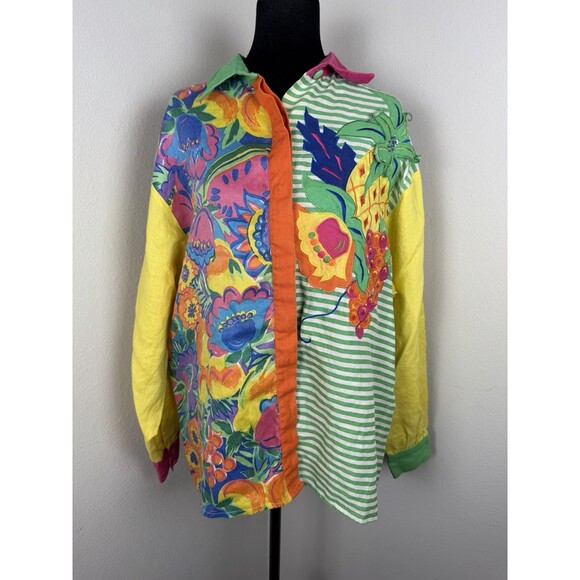Victor Costa Tops - Victor Costa Designer Collection Colorful Patchwork Shirt Womens Size 12 Ramee